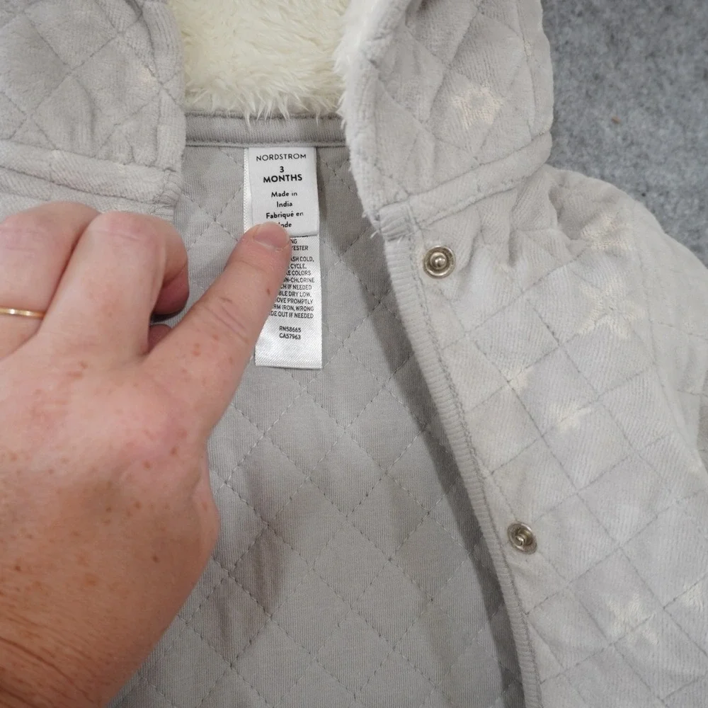 Nordstrom 3M Winter Pram Suit Baby Grey Excellent Quilted Hooded Bunting Footed